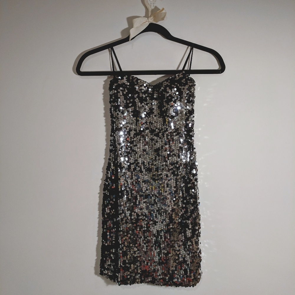 Metallic Silver Sequin Dress